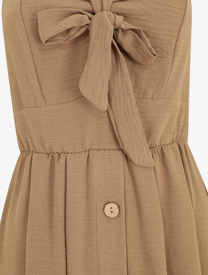 Robe longue unie boutonnée - Camel - 3