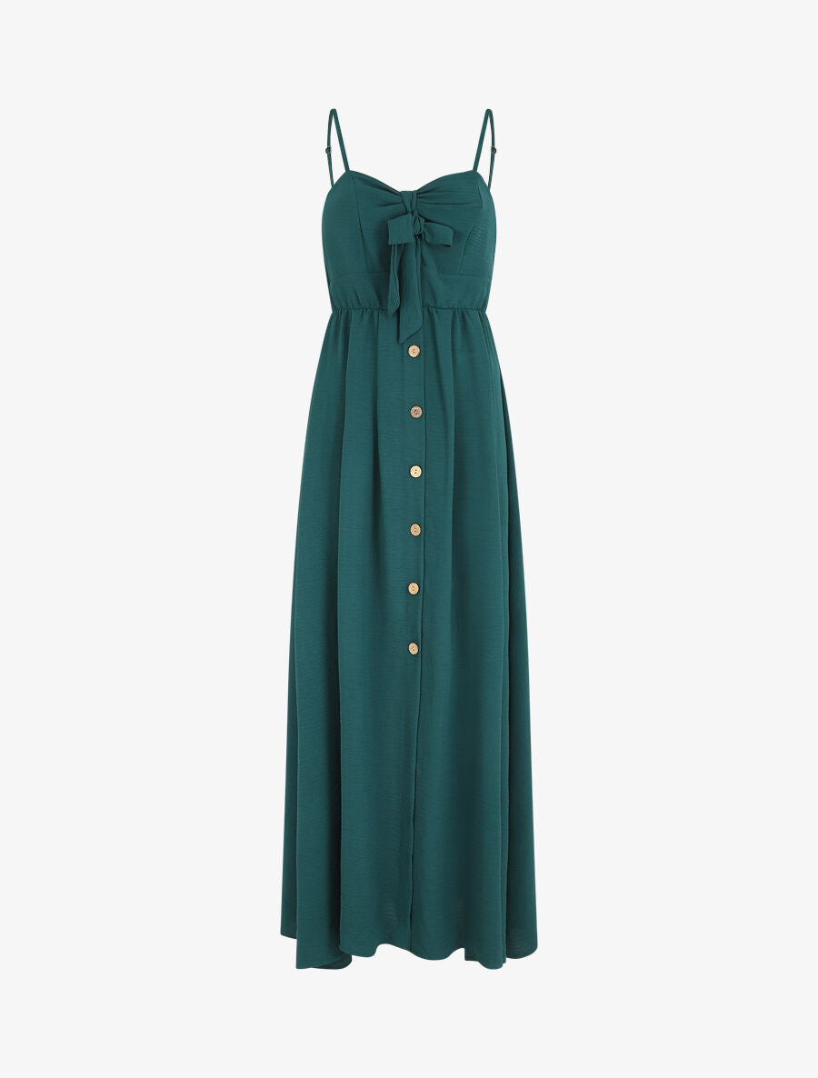 Robe longue unie boutonnée - Bleu canard - 1