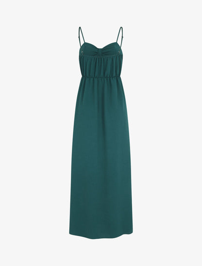 Robe longue unie boutonnée - Bleu canard - 2