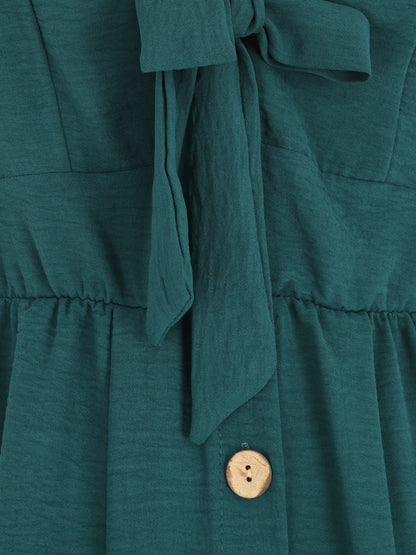 Robe longue unie boutonnée - Bleu canard - 3