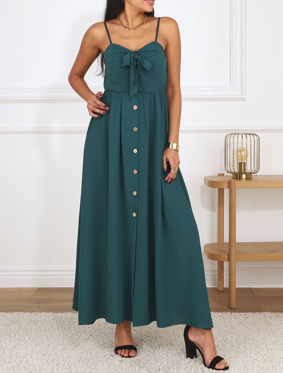 Robe longue unie boutonnée - Bleu canard - 4
