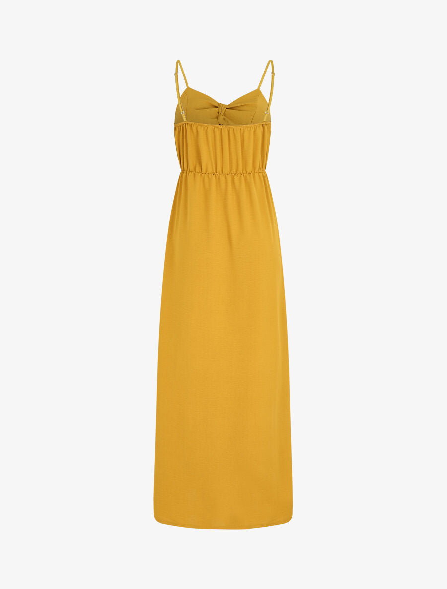 Robe longue unie boutonnée - Jaune moutarde - 2