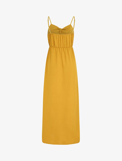 Robe longue unie boutonnée - Jaune moutarde - 2