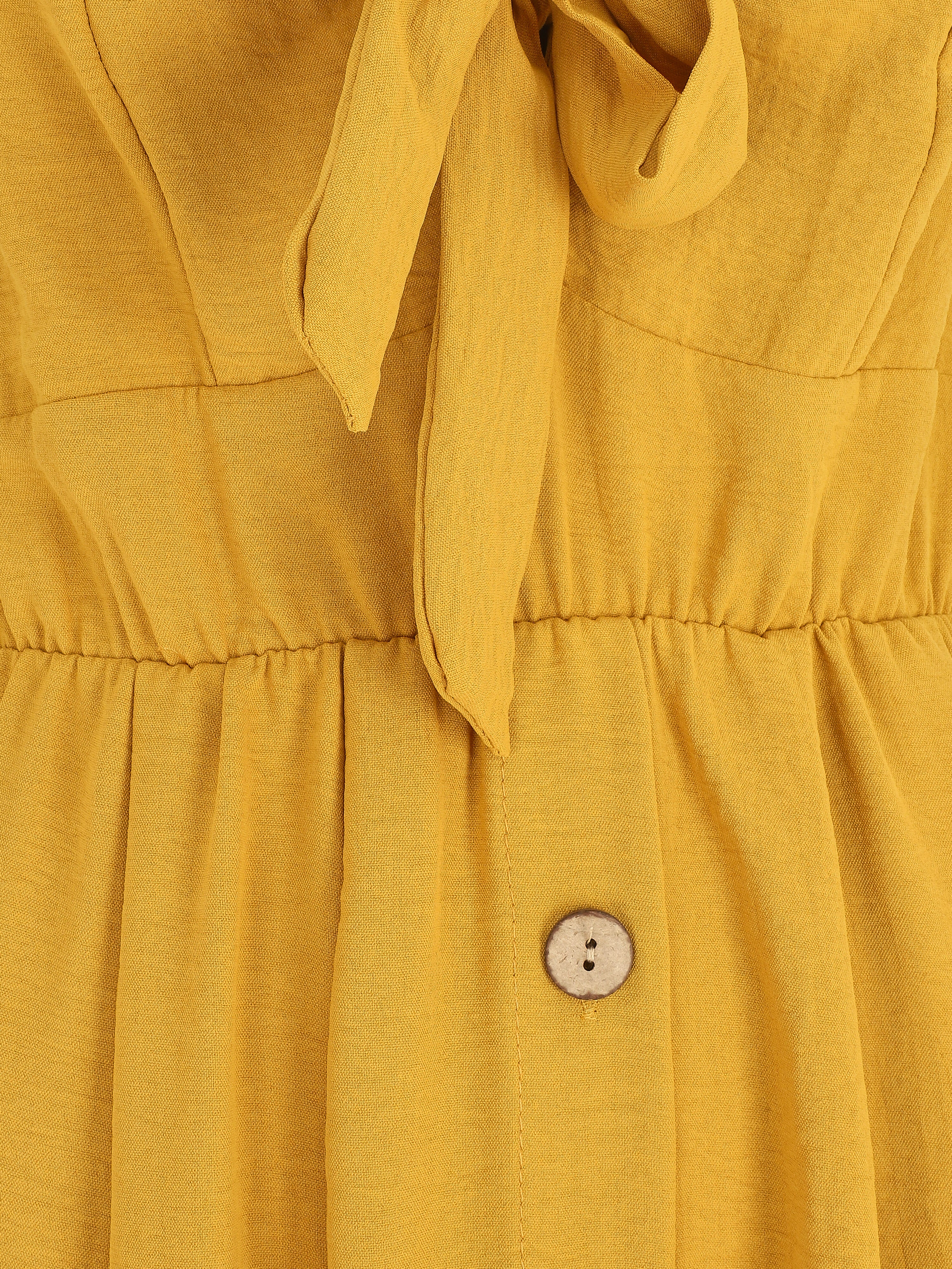Robe longue unie boutonnée - Jaune moutarde - 3