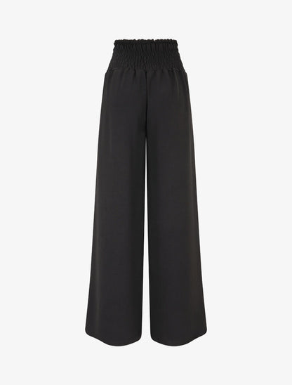 Pantalon uni à taille élastiquée - Noir - 2