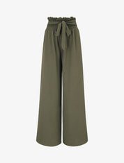 Pantalon uni à taille élastiquée - Kaki - 5