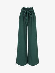 Pantalon uni à taille élastiquée - Vert sapin - 1