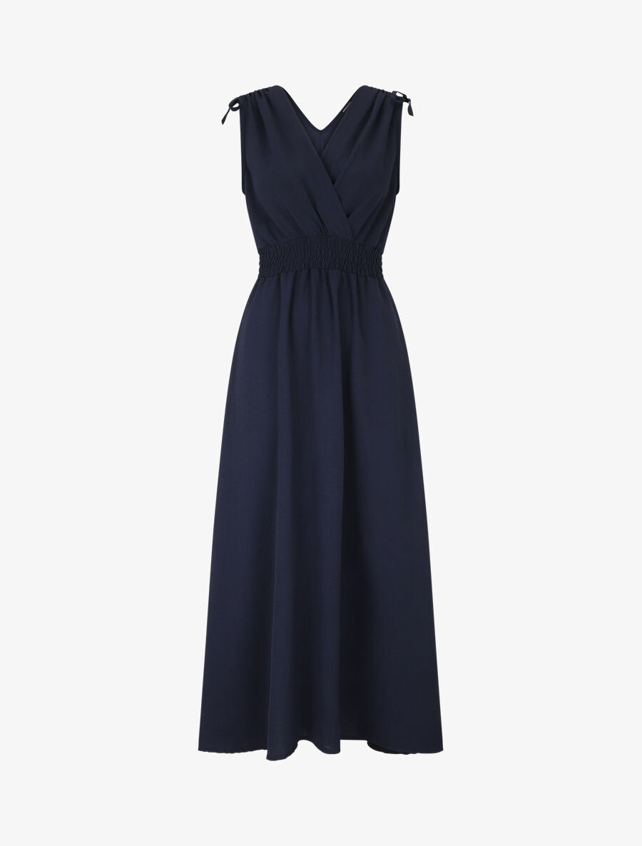 Robe longue coupe empire à taille élastiquée - Marine - 1