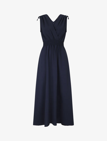 Robe longue coupe empire à taille élastiquée - Marine - 1
