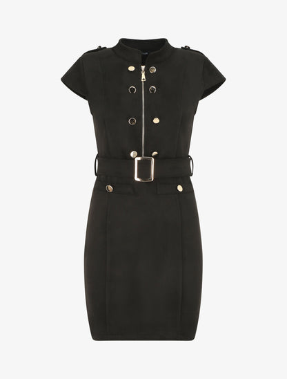 Robe courte ceinturée en suédine - Noir - 1
