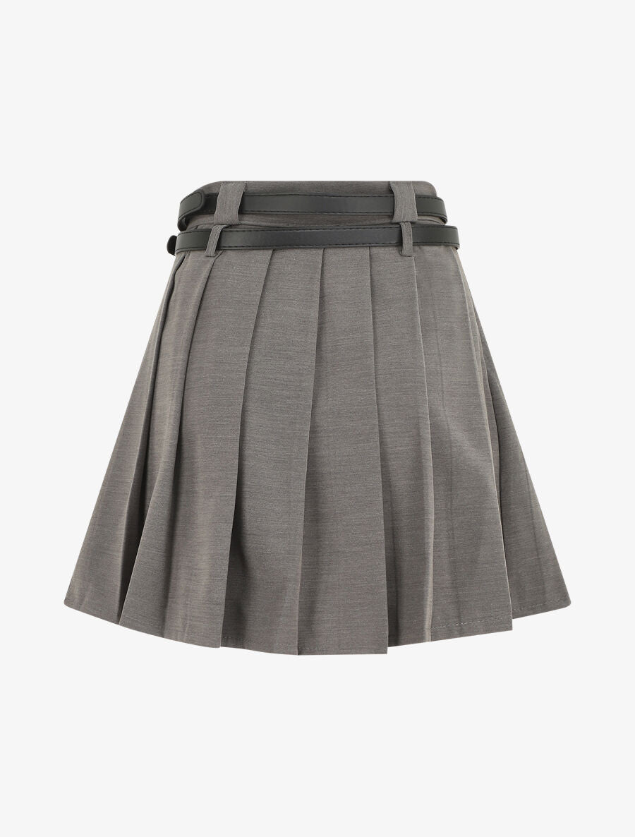 Jupe unie plissée et double passants - Gris - 2