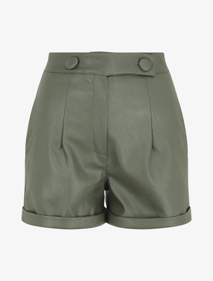 Short en simili à revers - Kaki - 5