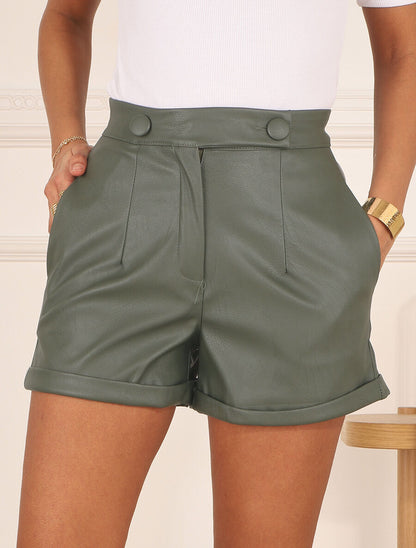 Short en simili à revers - Kaki - 4