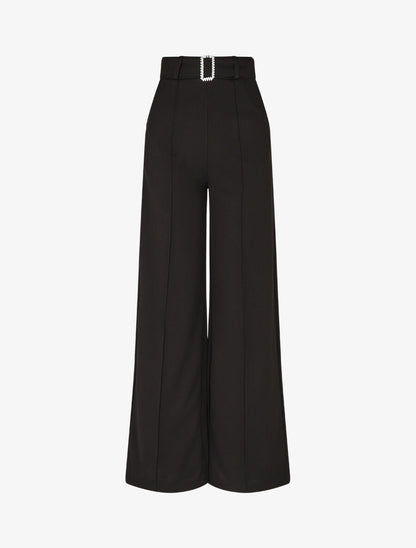 Pantalon long ample à détail bijoux - Noir - 1