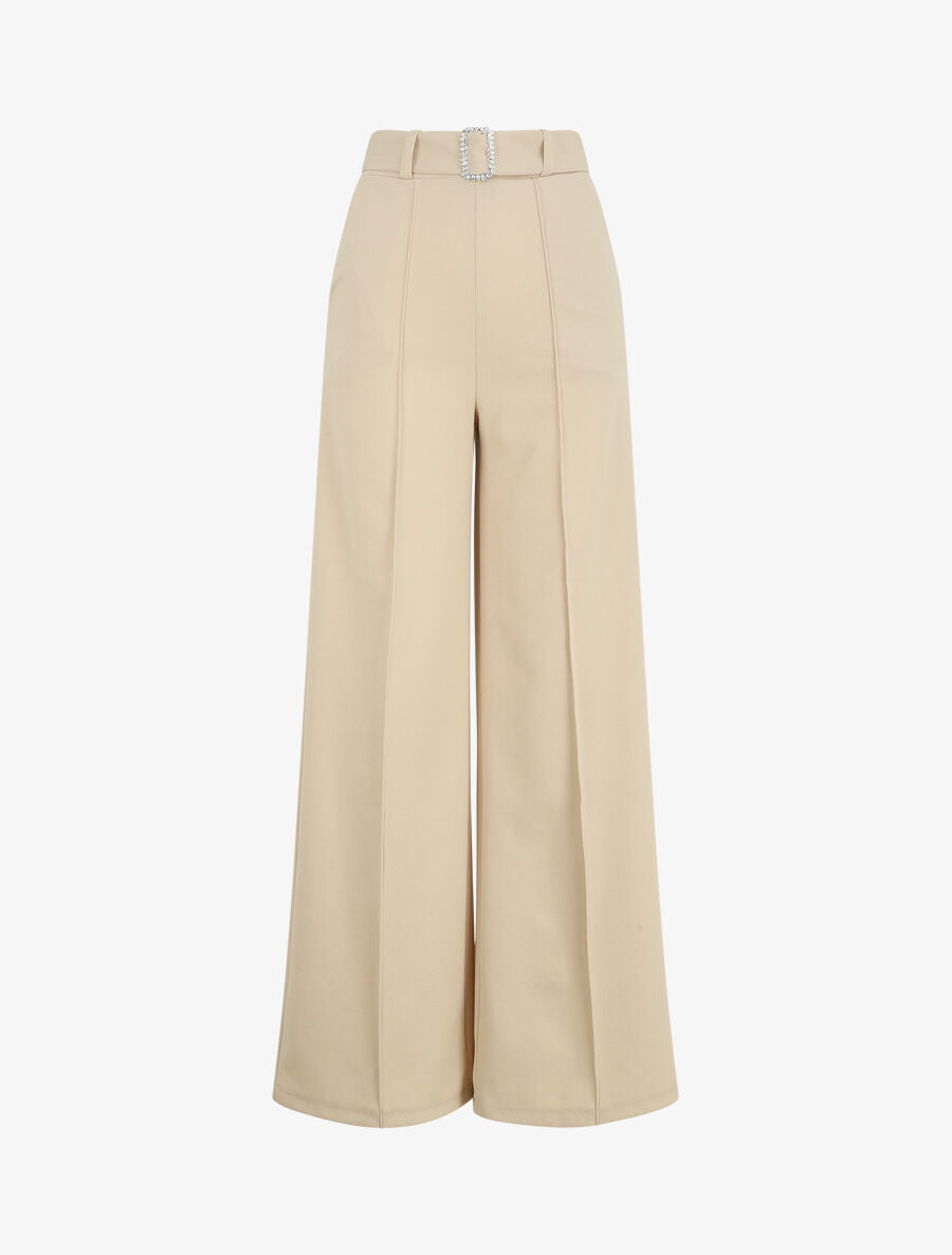Pantalon long ample à détail bijoux - Beige - 5