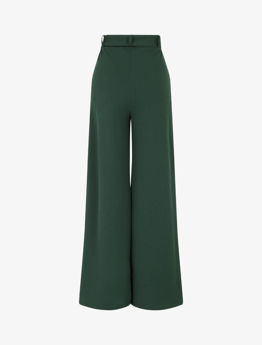 Pantalon long ample à détail bijoux - Vert sapin - 2