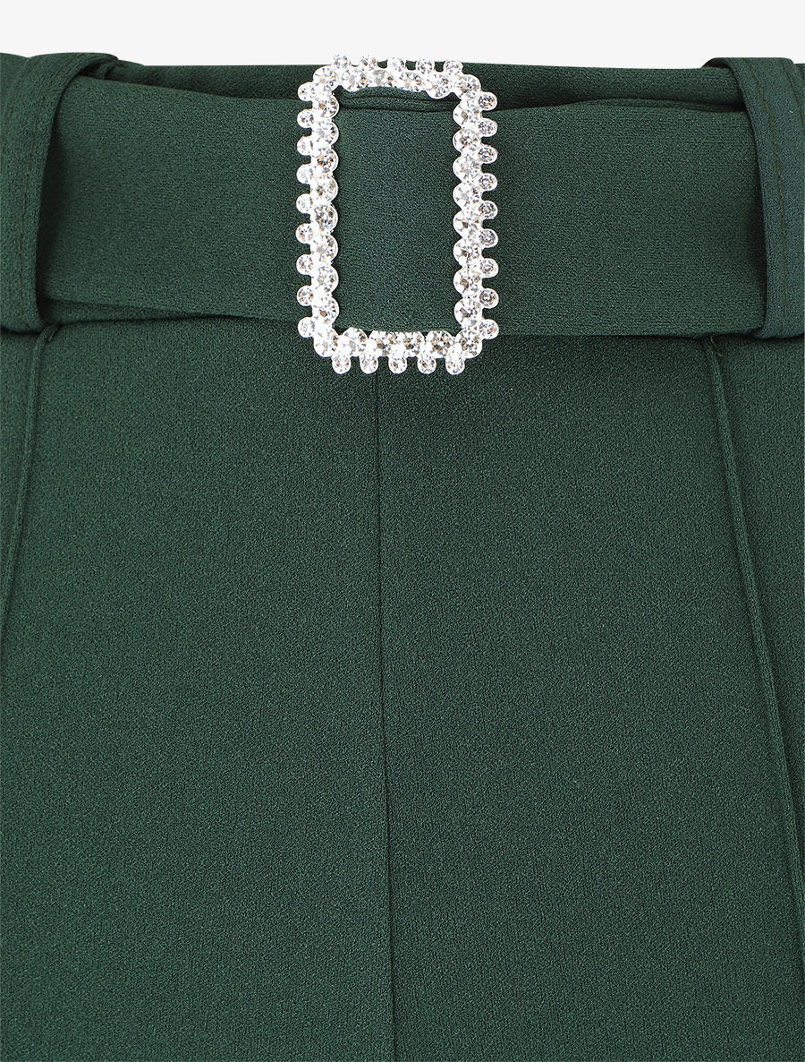 Pantalon long ample à détail bijoux - Vert sapin - 3