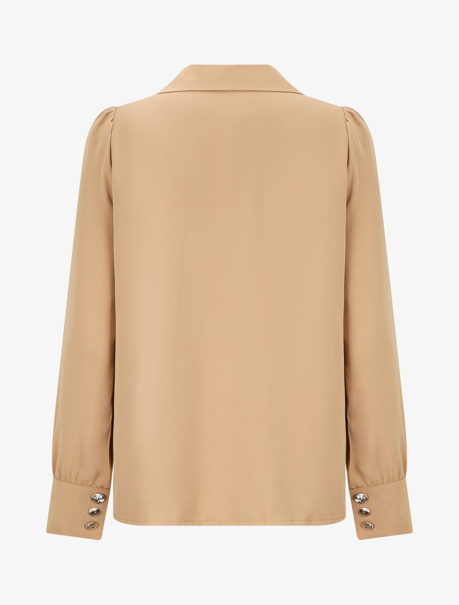 Blouse unie à manches longues - Beige - 2