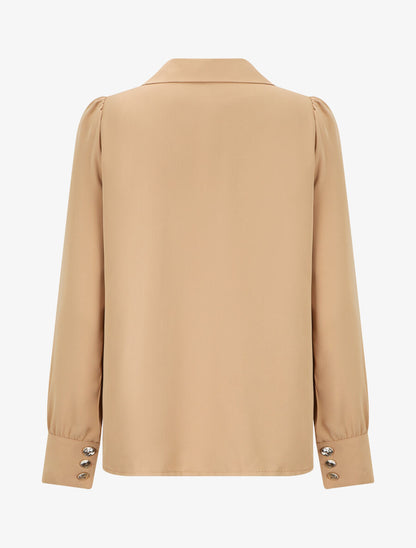 Blouse unie à manches longues - Beige - 2