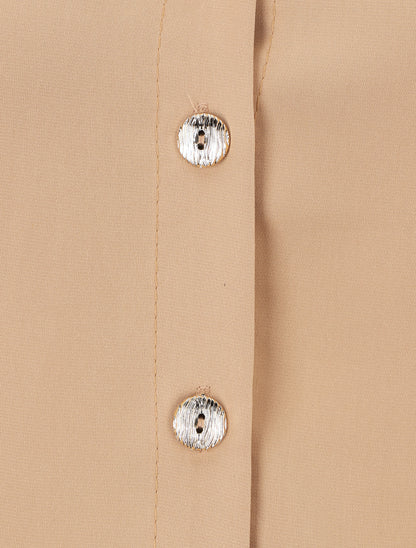 Blouse unie à manches longues - Beige - 3