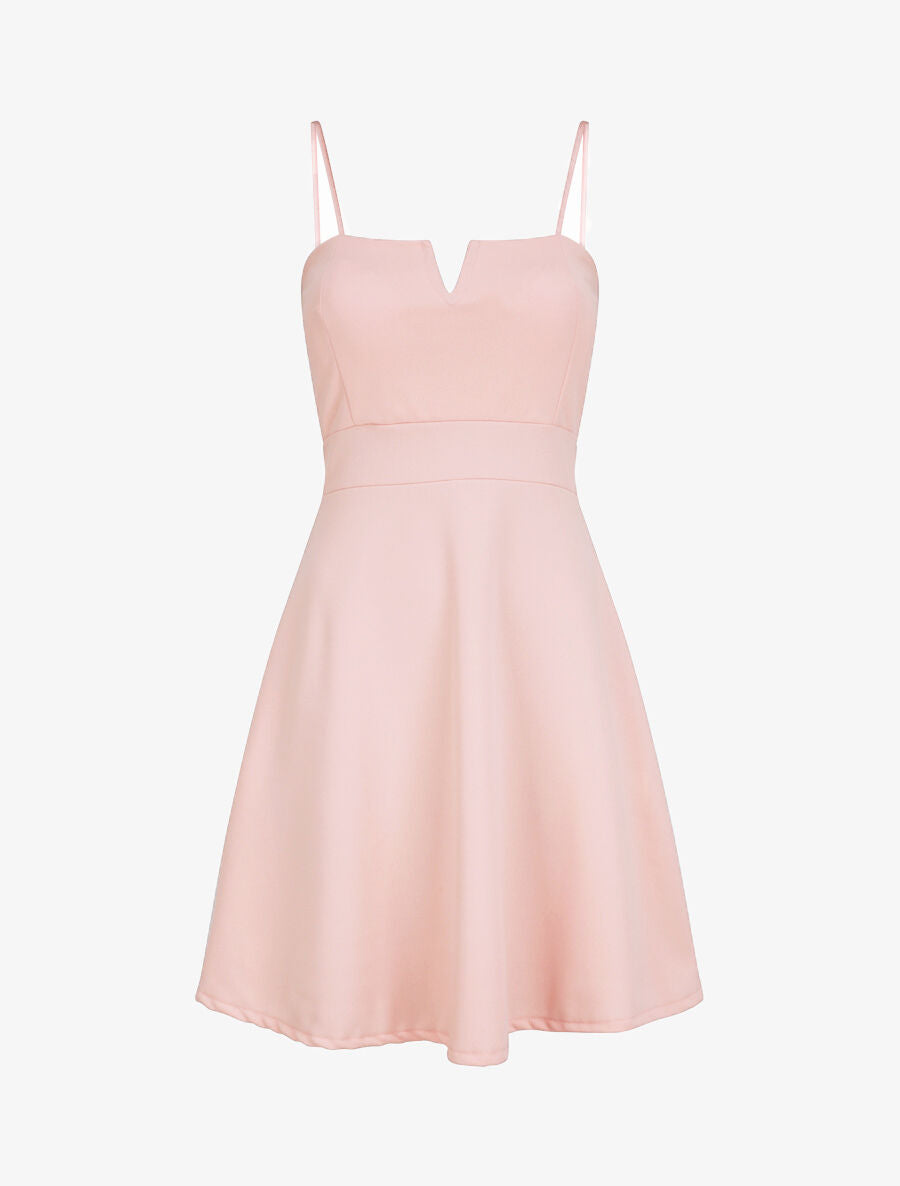 Robe courte coupe patineuse à buste fendu - Rose pâle - 5