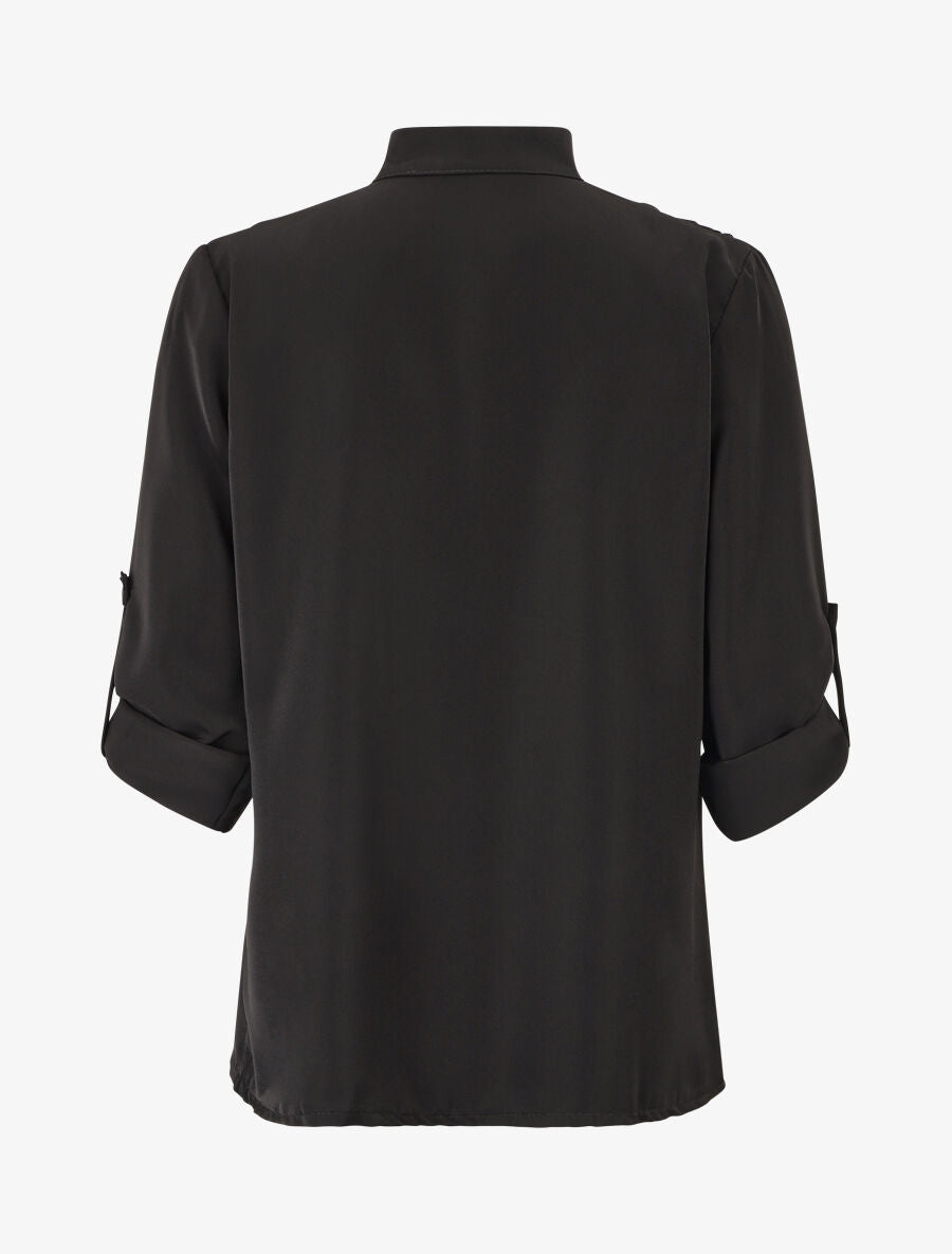 Blouse unie à manches retroussables - Noir - 2