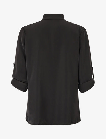 Blouse unie à manches retroussables - Noir - 2