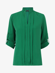 Blouse unie à manches retroussables - Vert - 1