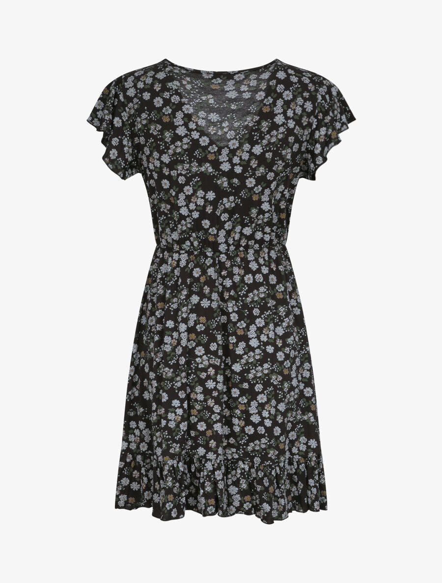 Robe courte coupe patineuse à imprimé fleuri - Noir - 2