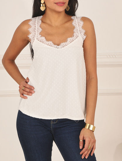 Top uni sans manches texturé - Blanc - 4