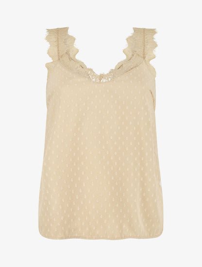 Top uni sans manches texturé - Beige - 1