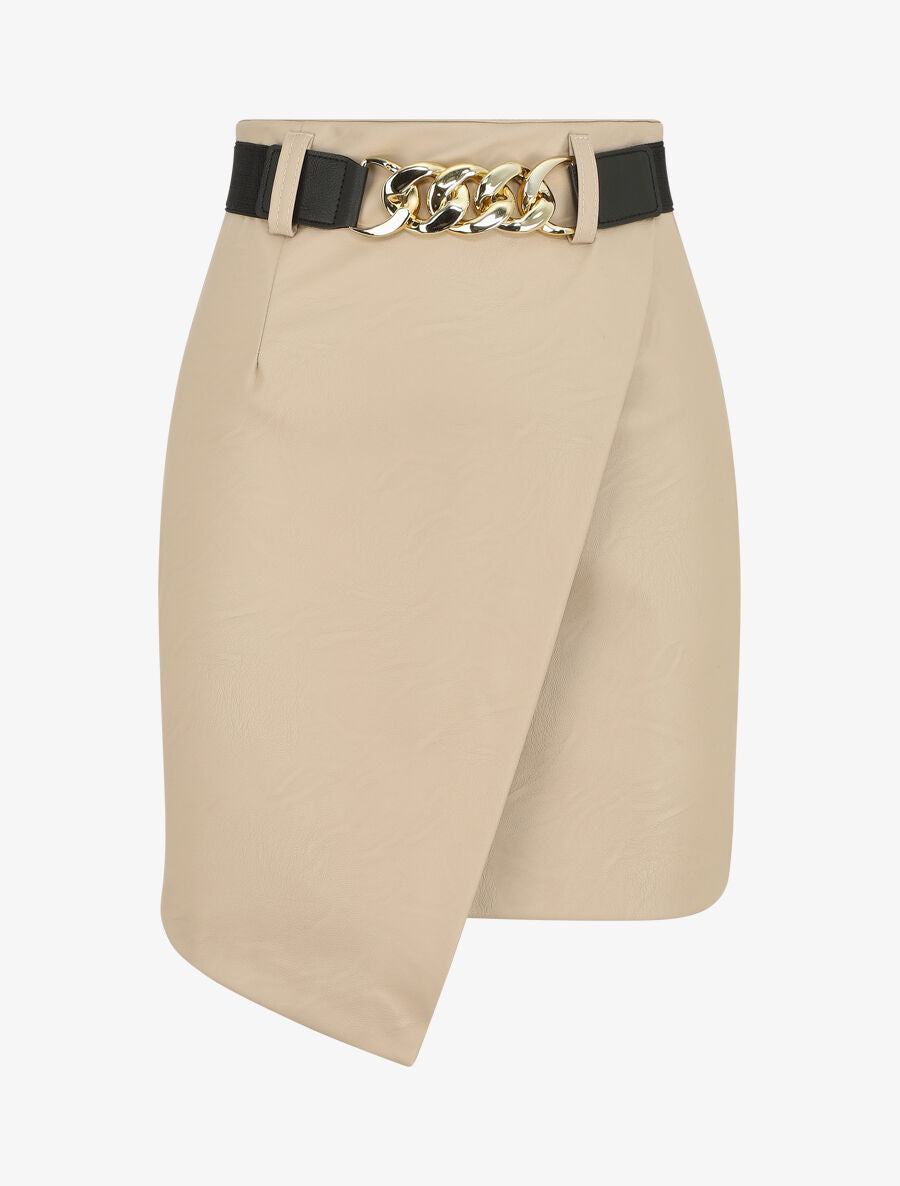 Jupe en simili effet portefeuille - Beige - 5