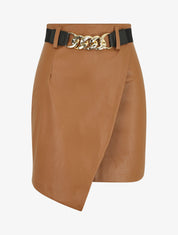Jupe en simili effet portefeuille - Camel - 1