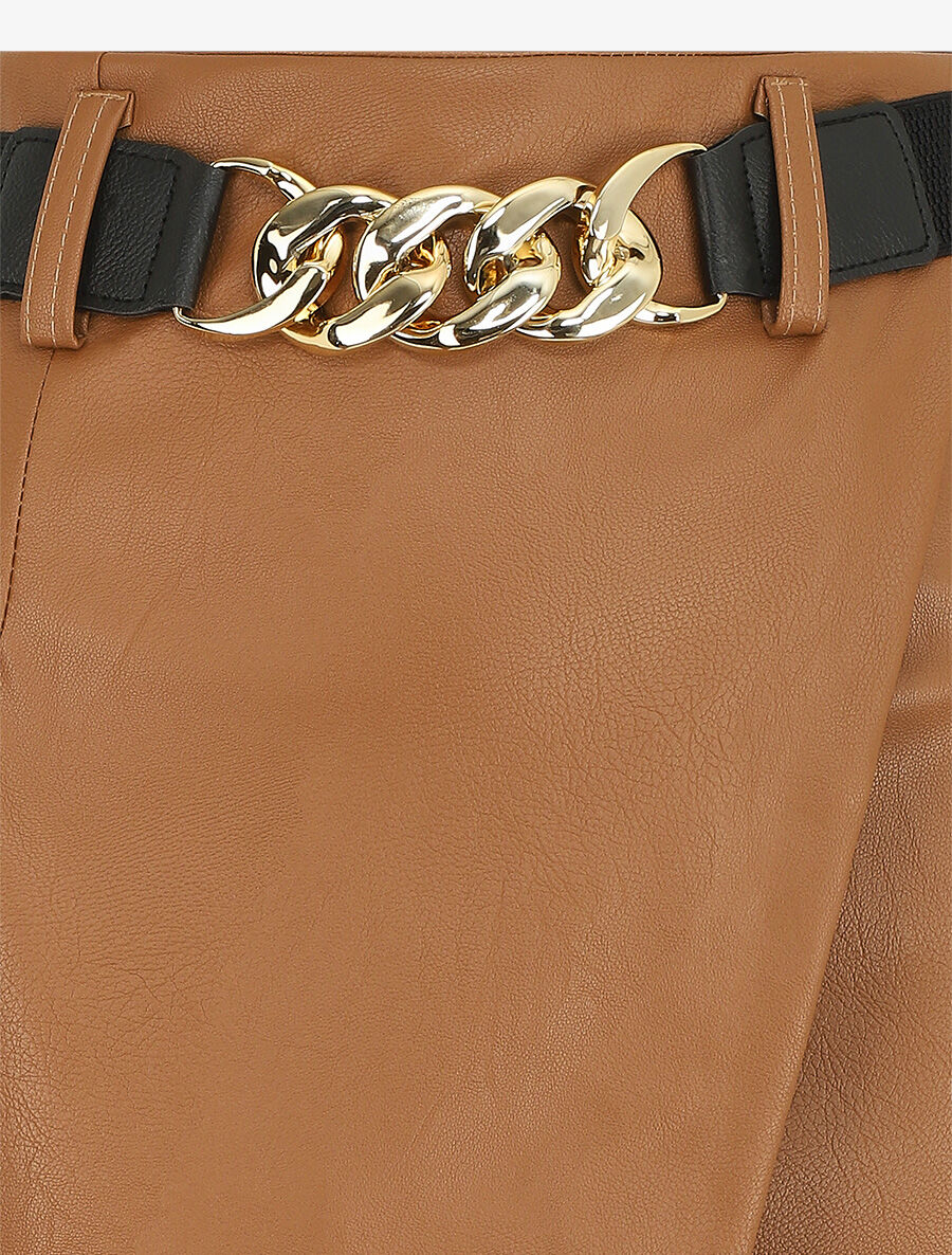 Jupe en simili effet portefeuille - Camel - 3