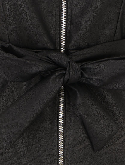 Robe mi-longue en simili - Noir - 3