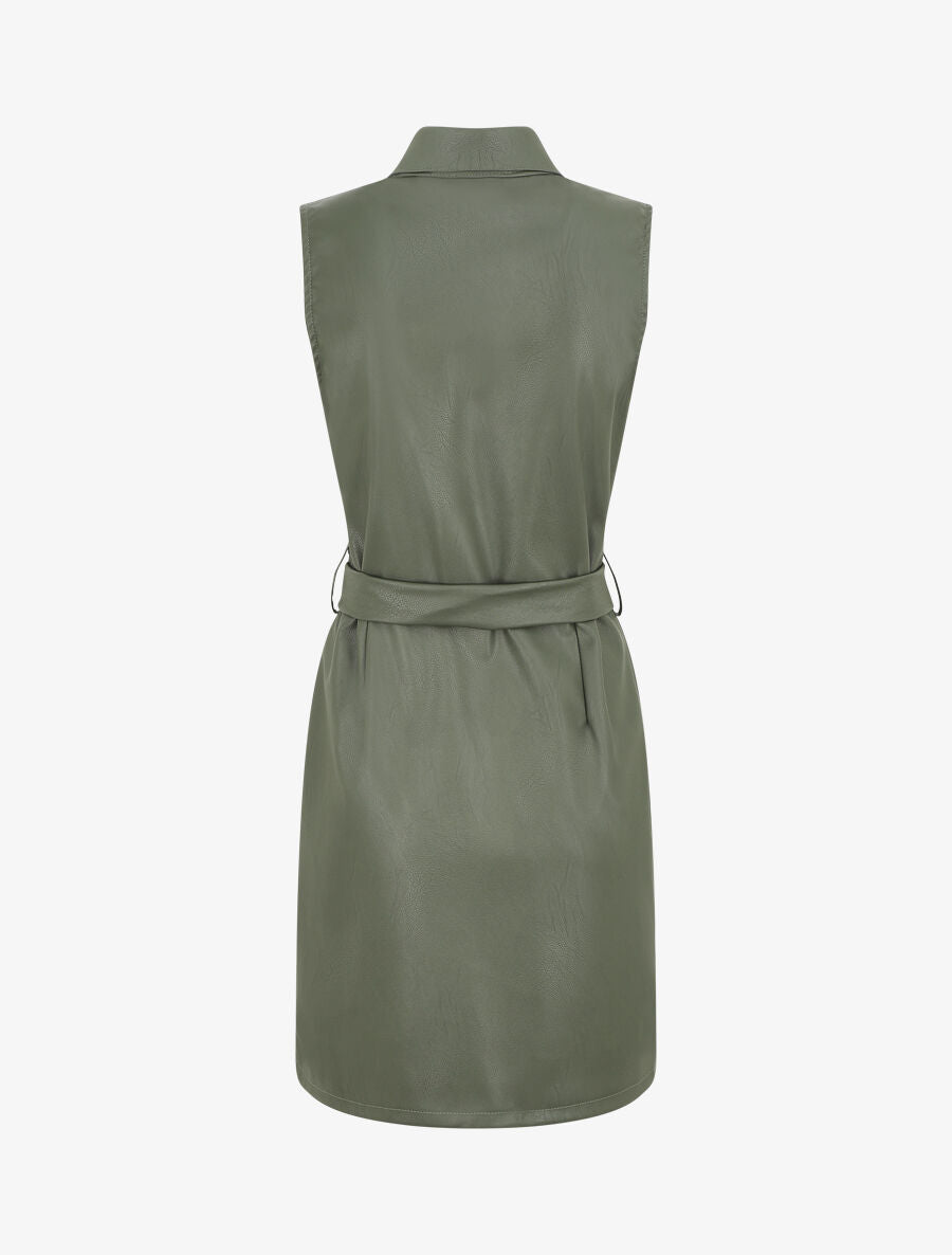 Robe mi-longue en simili - Kaki - 2