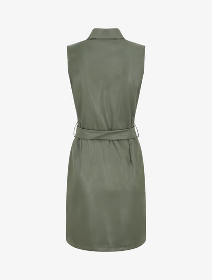 Robe mi-longue en simili - Kaki - 2