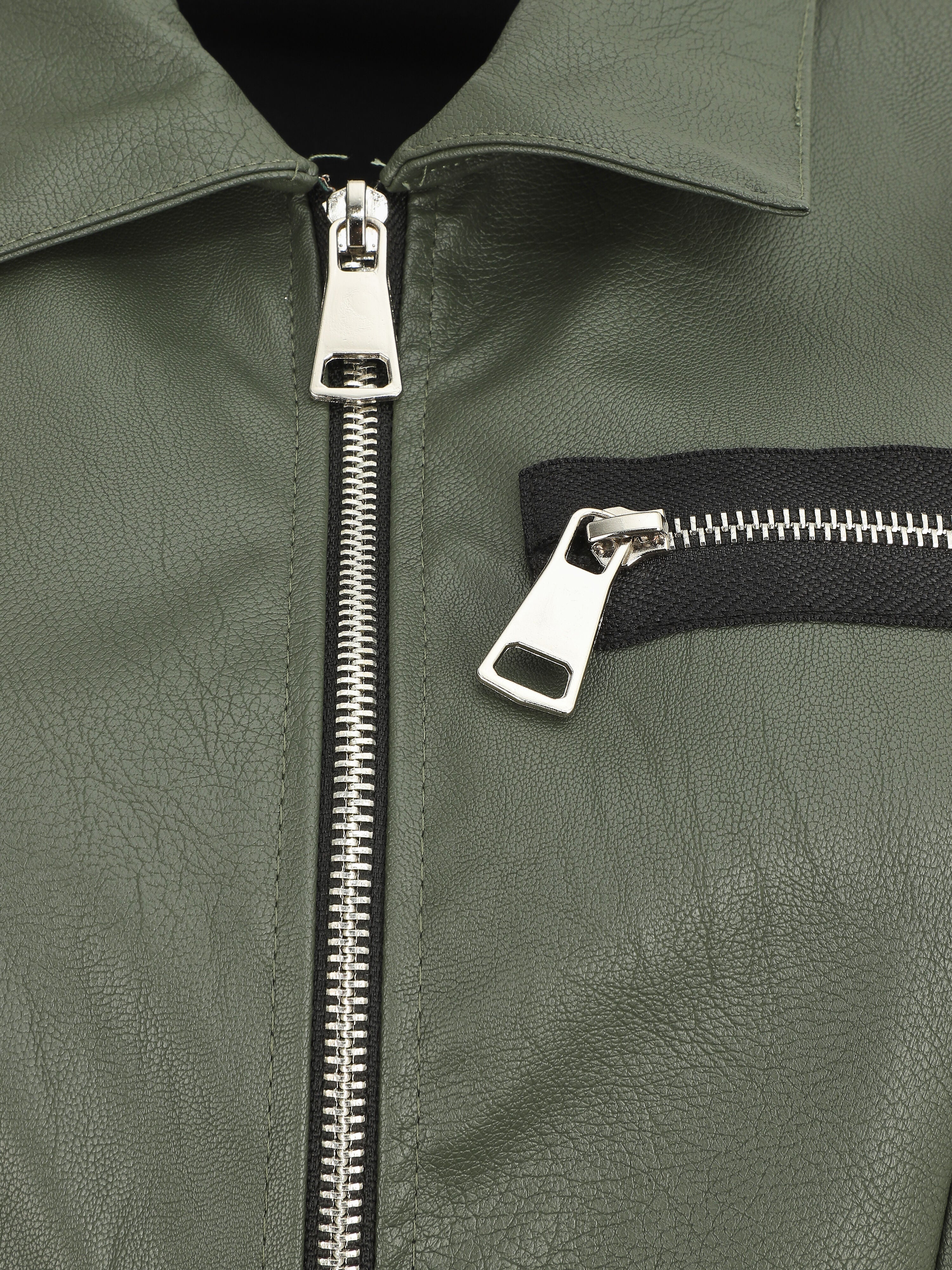 Robe mi-longue en simili - Kaki - 3