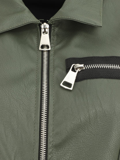 Robe mi-longue en simili - Kaki - 3
