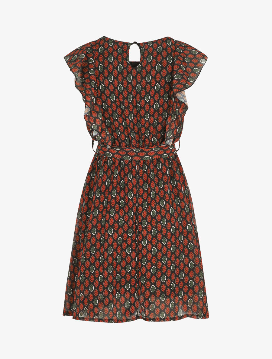 Robe élastiquée à manches volantées - Noir - 2