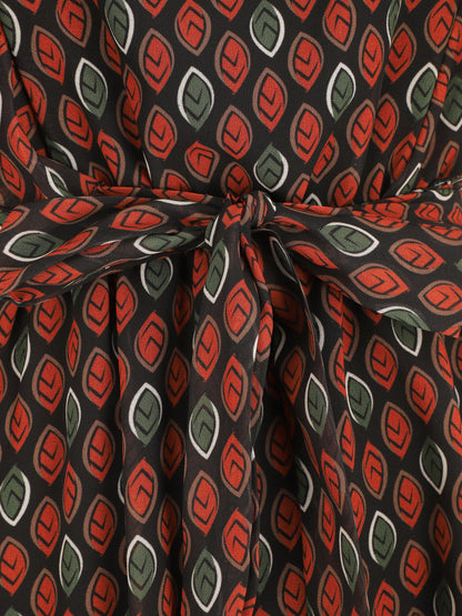 Robe élastiquée à manches volantées - Noir - 3