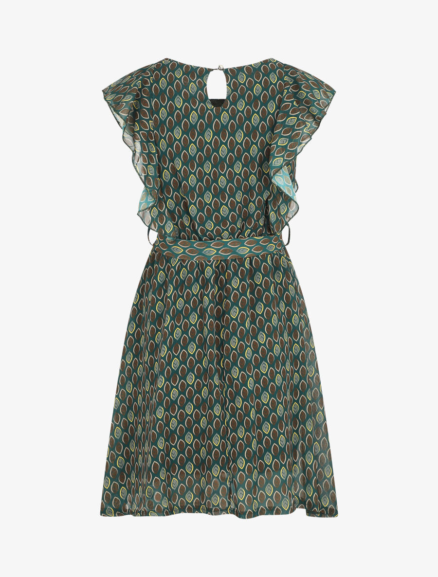 Robe élastiquée à manches volantées - Vert sapin - 2