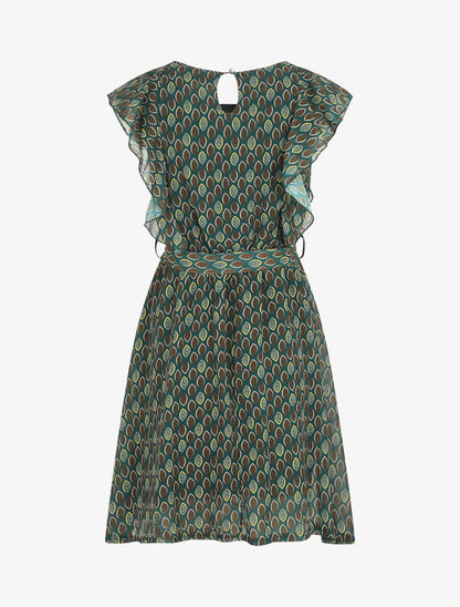 Robe élastiquée à manches volantées - Vert sapin - 2