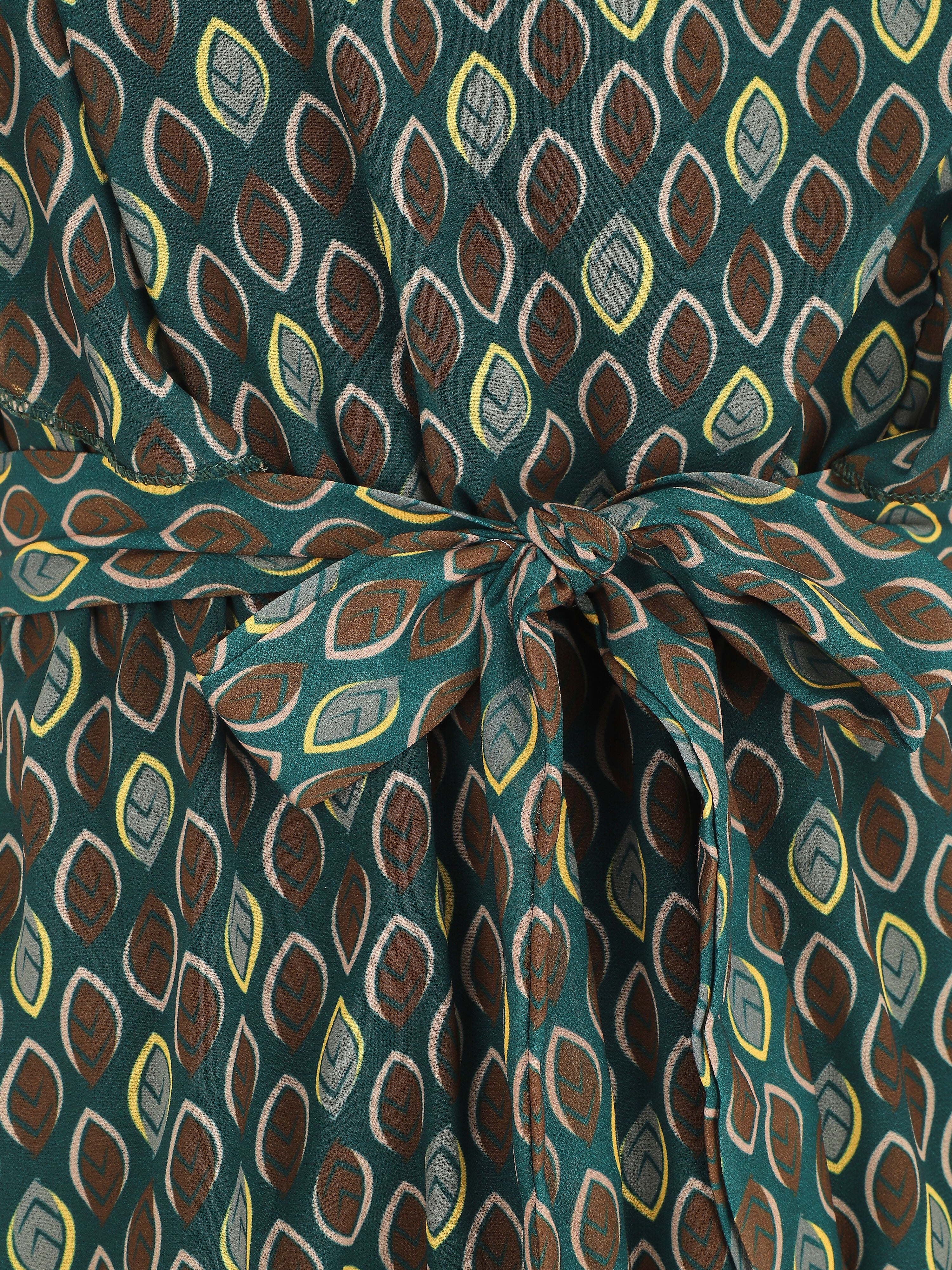 Robe élastiquée à manches volantées - Vert sapin - 3