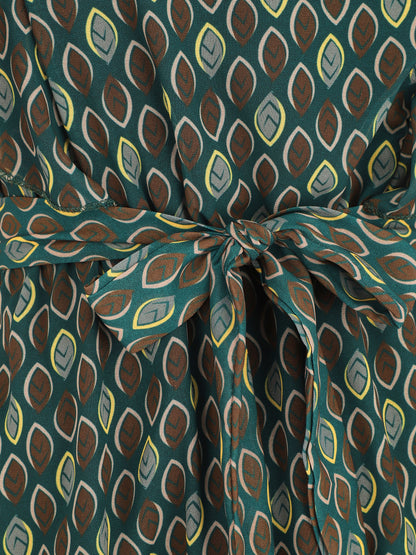 Robe élastiquée à manches volantées - Vert sapin - 3