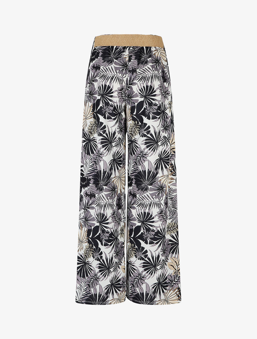 Pantalon ample élastiqué à imprimé feuillage - Noir - 2