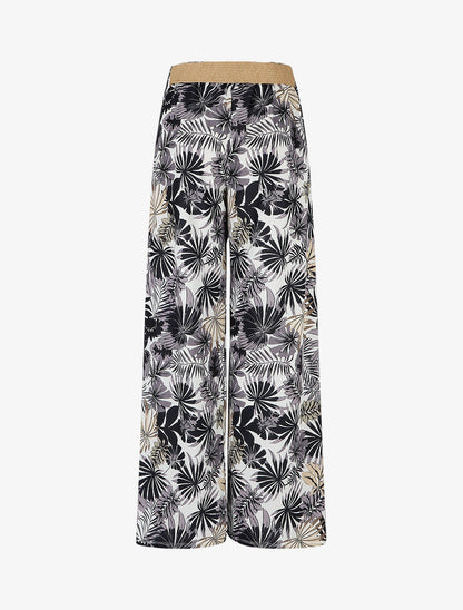 Pantalon ample élastiqué à imprimé feuillage - Noir - 2
