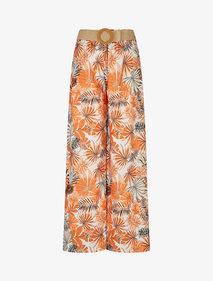 Pantalon ample élastiqué à imprimé feuillage - Orange - 5