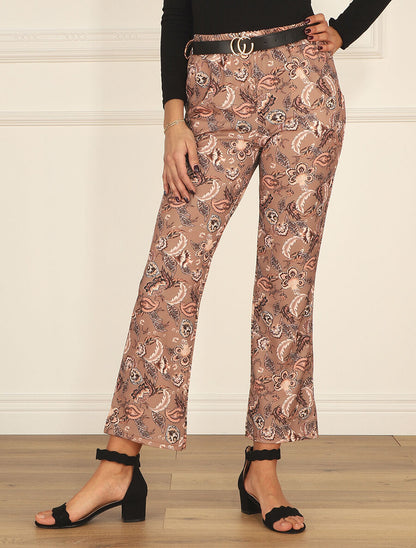 Pantalon droit imprimé foulard - Camel - 4