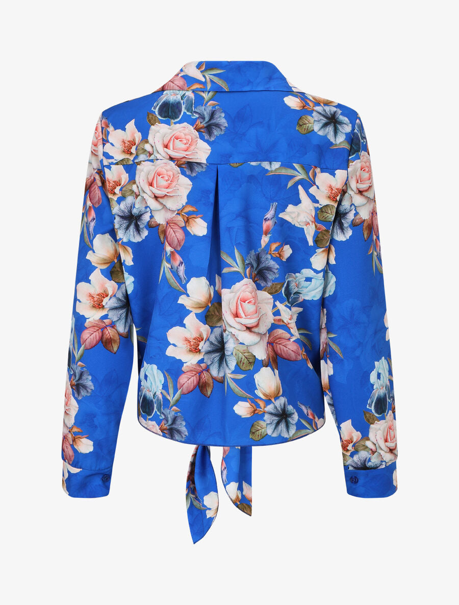 Blouse à nouer imprimé fleuri - Bleu roi - 2